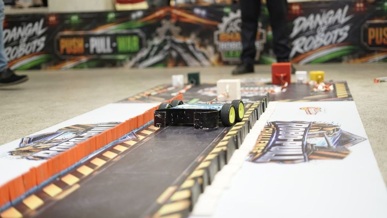 The Robo-Pull track with the Dangal of Robots banners